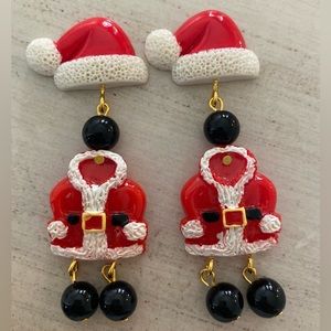 Holiday Mr Santa Claus earrings Christmas joyful holly bright fun unique long